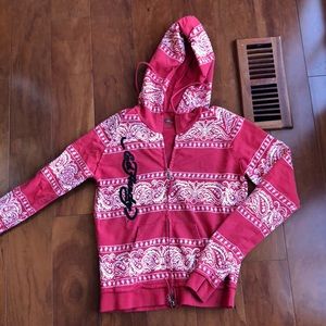 ED HARDY DISTRESSED BANBDANA PRINT TIGER HOODIE, L